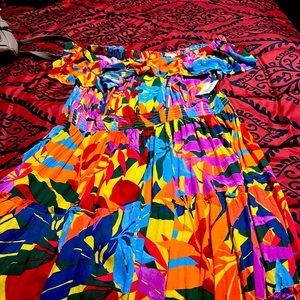 Terra and sky flowy dress